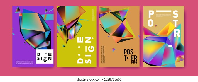 Abstract colorful geometric background for poster design. Blue, yellow, red, orange, pink and green. Vector banner poster template in Eps10.