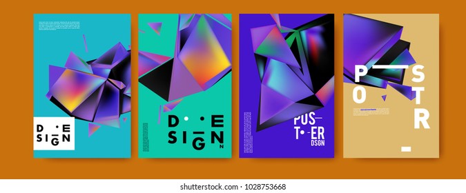 Abstract colorful geometric background for poster design. Blue, yellow, red, orange, pink and green. Vector banner poster template in Eps10.