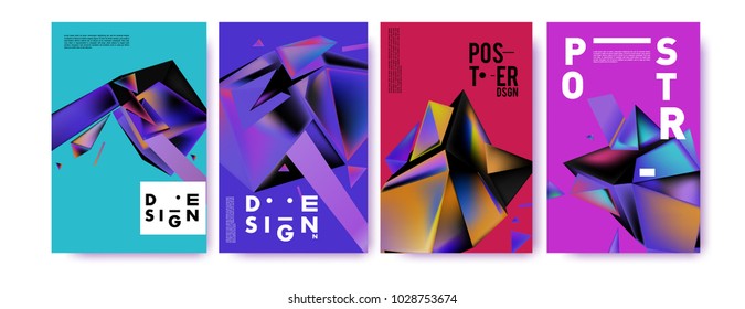 Abstract colorful geometric background for poster design. Blue, yellow, red, orange, pink and green. Vector banner poster template in Eps10.