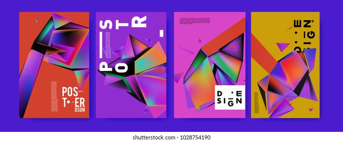 Abstract colorful geometric background for poster design. Blue, yellow, red, orange, pink and green. Vector banner poster template in Eps10.