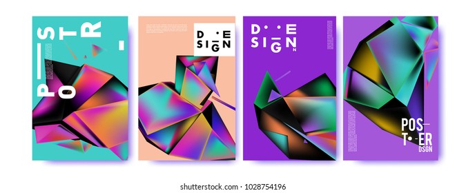 Abstract colorful geometric background for poster design. Blue, yellow, red, orange, pink and green. Vector banner poster template in Eps10.