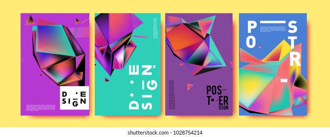 Abstract colorful geometric background for poster design. Blue, yellow, red, orange, pink and green. Vector banner poster template in Eps10.