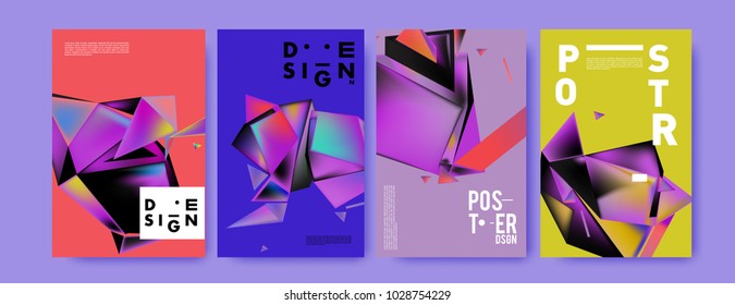 Abstract colorful geometric background for poster design. Blue, yellow, red, orange, pink and green. Vector banner poster template in Eps10.