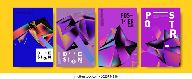 Abstract colorful geometric background for poster design. Blue, yellow, red, orange, pink and green. Vector banner poster template in Eps10.