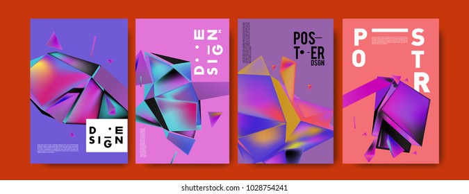 Abstract colorful geometric background for poster design. Blue, yellow, red, orange, pink and green. Vector banner poster template in Eps10.