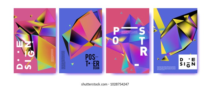Abstract colorful geometric background for poster design. Blue, yellow, red, orange, pink and green. Vector banner poster template in Eps10.