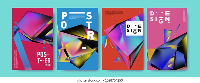 Abstract colorful geometric background for poster design. Blue, yellow, red, orange, pink and green. Vector banner poster template in Eps10.