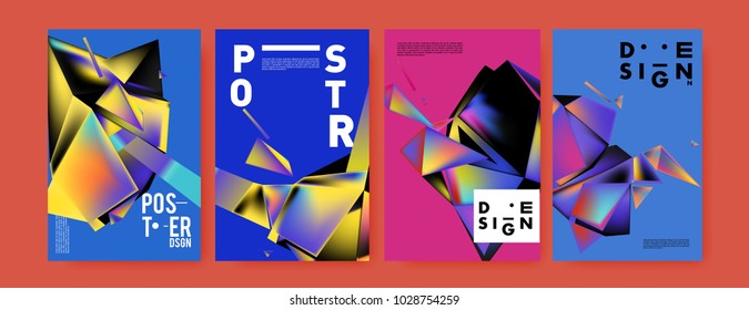 Abstract colorful geometric background for poster design. Blue, yellow, red, orange, pink and green. Vector banner poster template in Eps10.