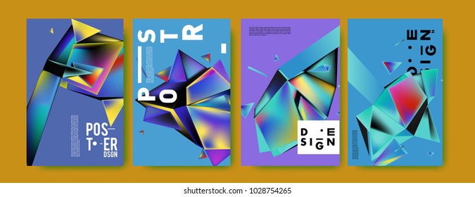 Abstract colorful geometric background for poster design. Blue, yellow, red, orange, pink and green. Vector banner poster template in Eps10.