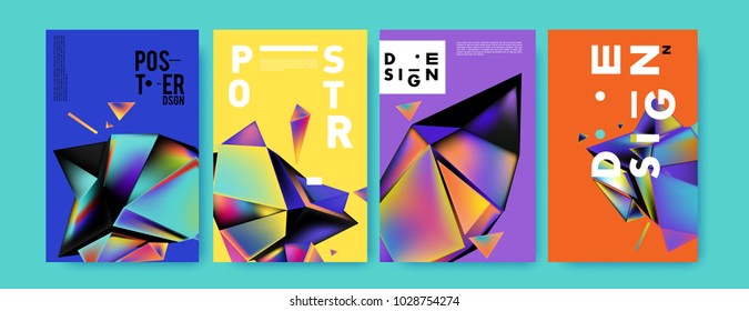 Abstract colorful geometric background for poster design. Blue, yellow, red, orange, pink and green. Vector banner poster template in Eps10.