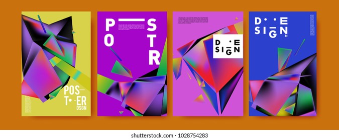 Abstract colorful geometric background for poster design. Blue, yellow, red, orange, pink and green. Vector banner poster template in Eps10.