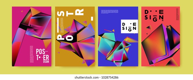 Abstract colorful geometric background for poster design. Blue, yellow, red, orange, pink and green. Vector banner poster template in Eps10.