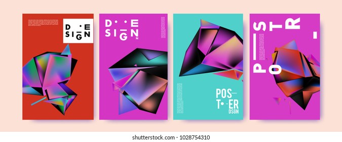 Abstract colorful geometric background for poster design. Blue, yellow, red, orange, pink and green. Vector banner poster template in Eps10.