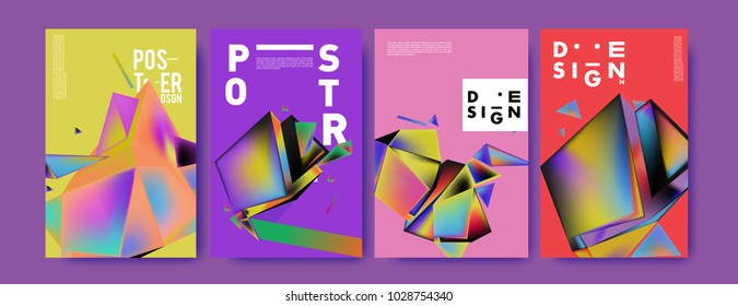 Abstract colorful geometric background for poster design. Blue, yellow, red, orange, pink and green. Vector banner poster template in Eps10.