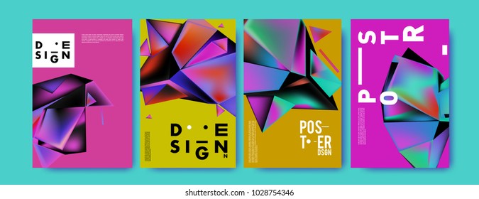 Abstract colorful geometric background for poster design. Blue, yellow, red, orange, pink and green. Vector banner poster template in Eps10.