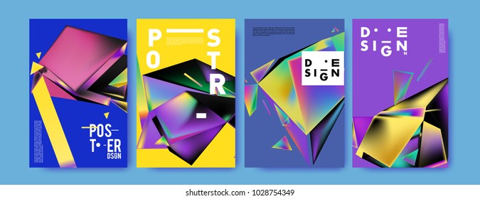 Abstract colorful geometric background for poster design. Blue, yellow, red, orange, pink and green. Vector banner poster template in Eps10.