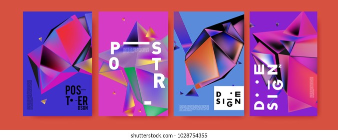 Abstract colorful geometric background for poster design. Blue, yellow, red, orange, pink and green. Vector banner poster template in Eps10.