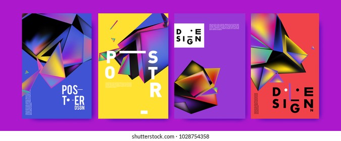 Abstract colorful geometric background for poster design. Blue, yellow, red, orange, pink and green. Vector banner poster template in Eps10.