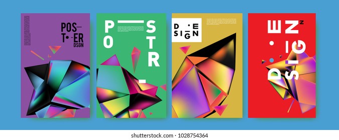 Abstract colorful geometric background for poster design. Blue, yellow, red, orange, pink and green. Vector banner poster template in Eps10.
