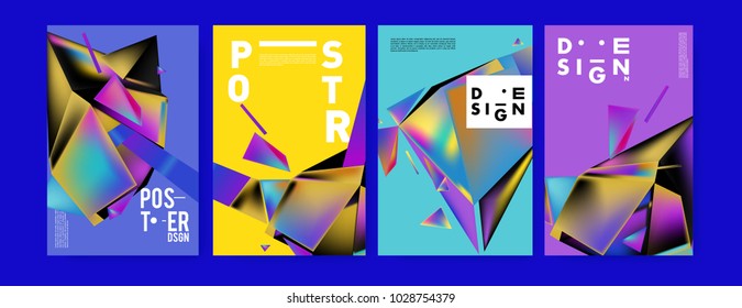 Abstract colorful geometric background for poster design. Blue, yellow, red, orange, pink and green. Vector banner poster template in Eps10.