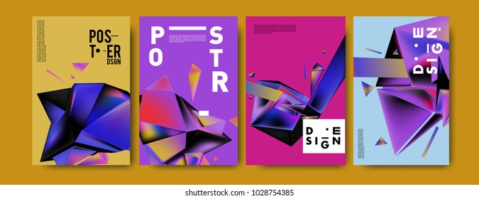 Abstract colorful geometric background for poster design. Blue, yellow, red, orange, pink and green. Vector banner poster template in Eps10.