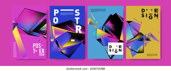Abstract colorful geometric background for poster design. Blue, yellow, red, orange, pink and green. Vector banner poster template in Eps10.