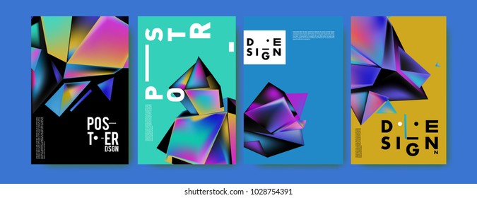Abstract colorful geometric background for poster design. Blue, yellow, red, orange, pink and green. Vector banner poster template in Eps10.