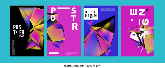 Abstract colorful geometric background for poster design. Blue, yellow, red, orange, pink and green. Vector banner poster template in Eps10.