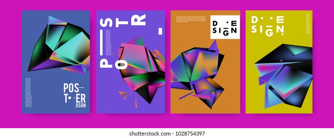 Abstract colorful geometric background for poster design. Blue, yellow, red, orange, pink and green. Vector banner poster template in Eps10.
