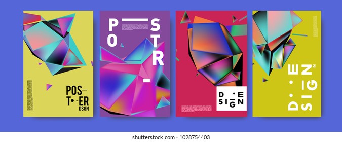 Abstract colorful geometric background for poster design. Blue, yellow, red, orange, pink and green. Vector banner poster template in Eps10.