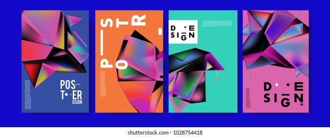 Abstract colorful geometric background for poster design. Blue, yellow, red, orange, pink and green. Vector banner poster template in Eps10.