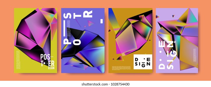 Abstract colorful geometric background for poster design. Blue, yellow, red, orange, pink and green. Vector banner poster template in Eps10.