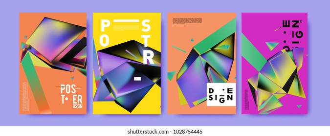 Abstract colorful geometric background for poster design. Blue, yellow, red, orange, pink and green. Vector banner poster template in Eps10.