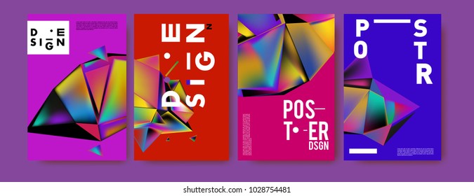 Abstract colorful geometric background for poster design. Blue, yellow, red, orange, pink and green. Vector banner poster template in Eps10.