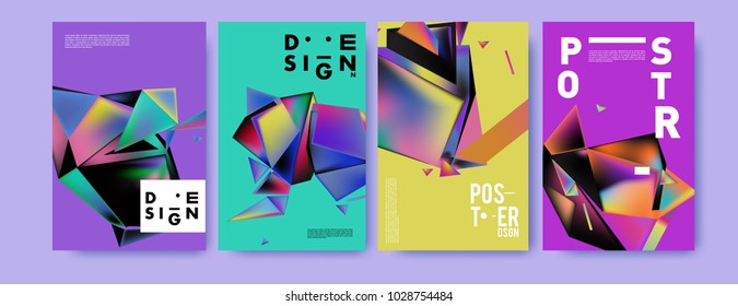 Abstract colorful geometric background for poster design. Blue, yellow, red, orange, pink and green. Vector banner poster template in Eps10.