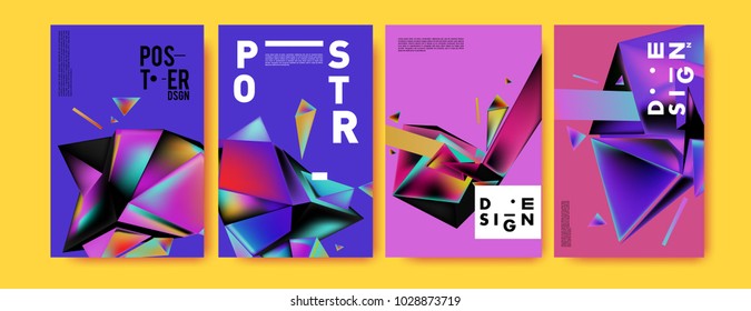 Abstract colorful geometric background for poster design. Blue, yellow, red, orange, pink and green. Vector banner poster template in Eps10.