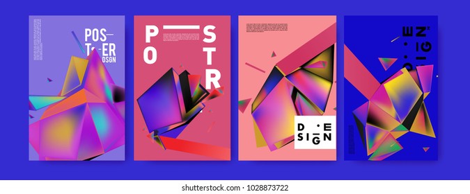 Abstract colorful geometric background for poster design. Blue, yellow, red, orange, pink and green. Vector banner poster template in Eps10.