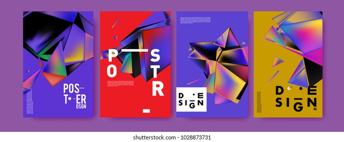 Abstract colorful geometric background for poster design. Blue, yellow, red, orange, pink and green. Vector banner poster template in Eps10.