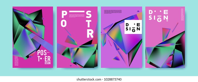 Abstract colorful geometric background for poster design. Blue, yellow, red, orange, pink and green. Vector banner poster template in Eps10.