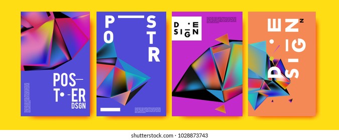 Abstract colorful geometric background for poster design. Blue, yellow, red, orange, pink and green. Vector banner poster template in Eps10.