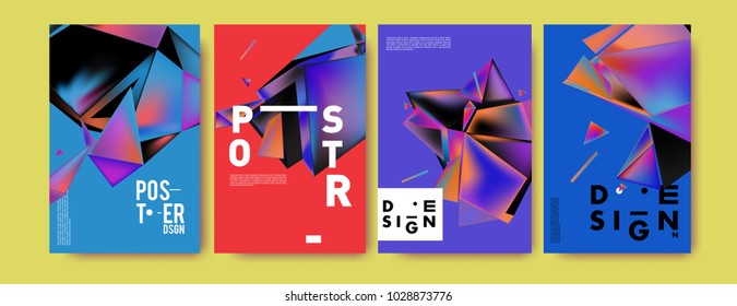 Abstract colorful geometric background for poster design. Blue, yellow, red, orange, pink and green. Vector banner poster template in Eps10.