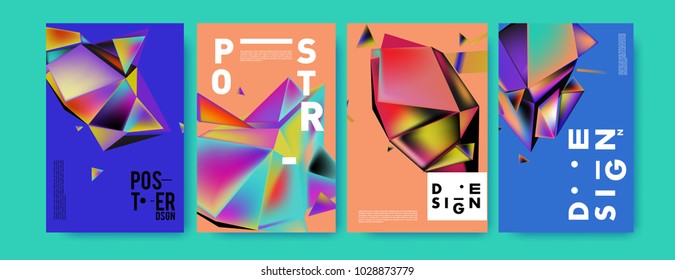 Abstract colorful geometric background for poster design. Blue, yellow, red, orange, pink and green. Vector banner poster template in Eps10.
