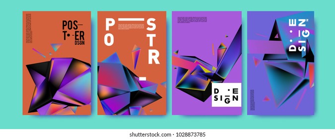 Abstract colorful geometric background for poster design. Blue, yellow, red, orange, pink and green. Vector banner poster template in Eps10.