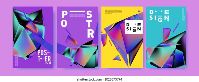Abstract colorful geometric background for poster design. Blue, yellow, red, orange, pink and green. Vector banner poster template in Eps10.