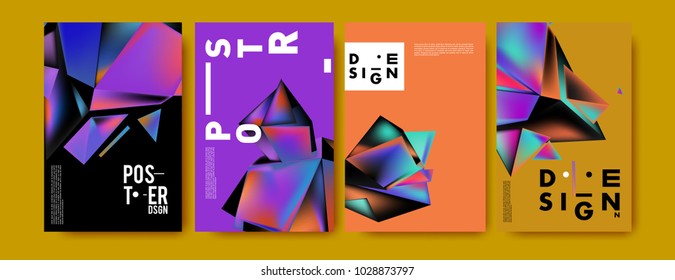 Abstract colorful geometric background for poster design. Blue, yellow, red, orange, pink and green. Vector banner poster template in Eps10.