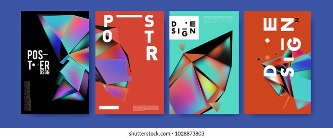Abstract colorful geometric background for poster design. Blue, yellow, red, orange, pink and green. Vector banner poster template in Eps10.