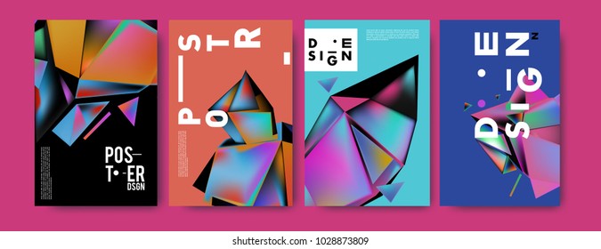 Abstract colorful geometric background for poster design. Blue, yellow, red, orange, pink and green. Vector banner poster template in Eps10.