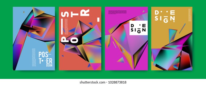 Abstract colorful geometric background for poster design. Blue, yellow, red, orange, pink and green. Vector banner poster template in Eps10.