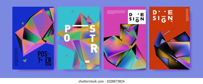 Abstract colorful geometric background for poster design. Blue, yellow, red, orange, pink and green. Vector banner poster template in Eps10.