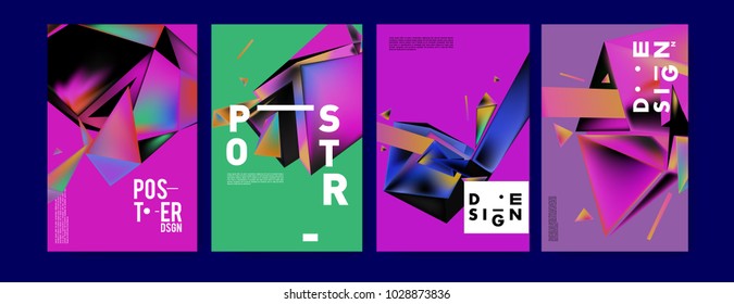 Abstract colorful geometric background for poster design. Blue, yellow, red, orange, pink and green. Vector banner poster template in Eps10.